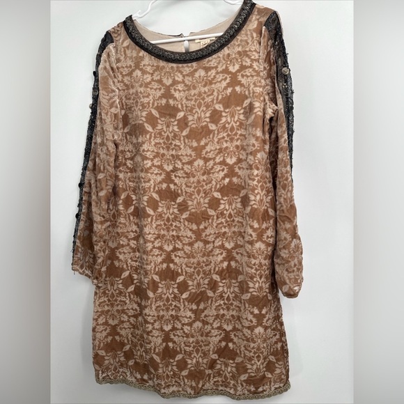 Sundance Champagne Dreams Dress Velvet Burnout Beige Size 8 Silk Rayon - Picture 1 of 5